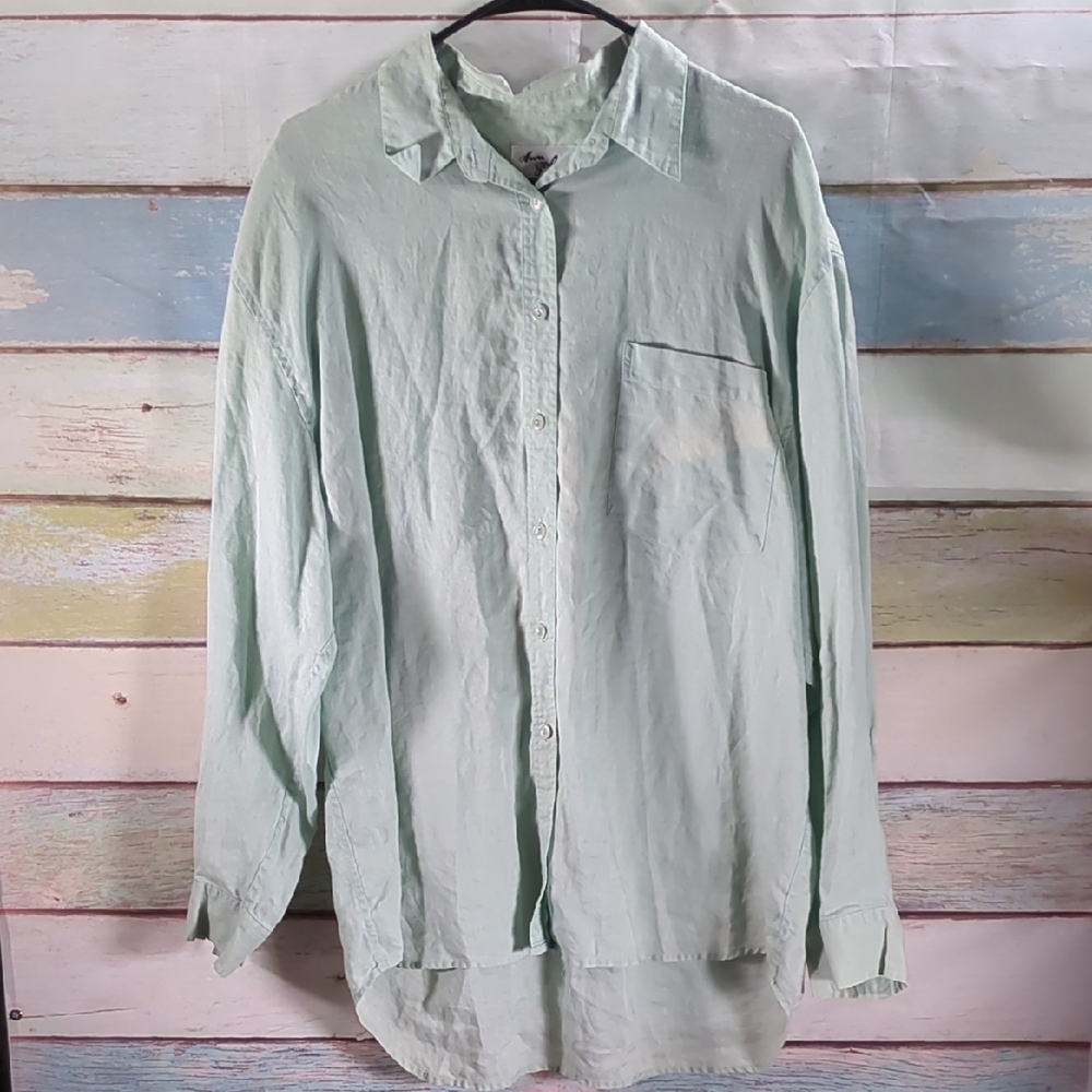 Green Button Down Shirt with Long Sleeves